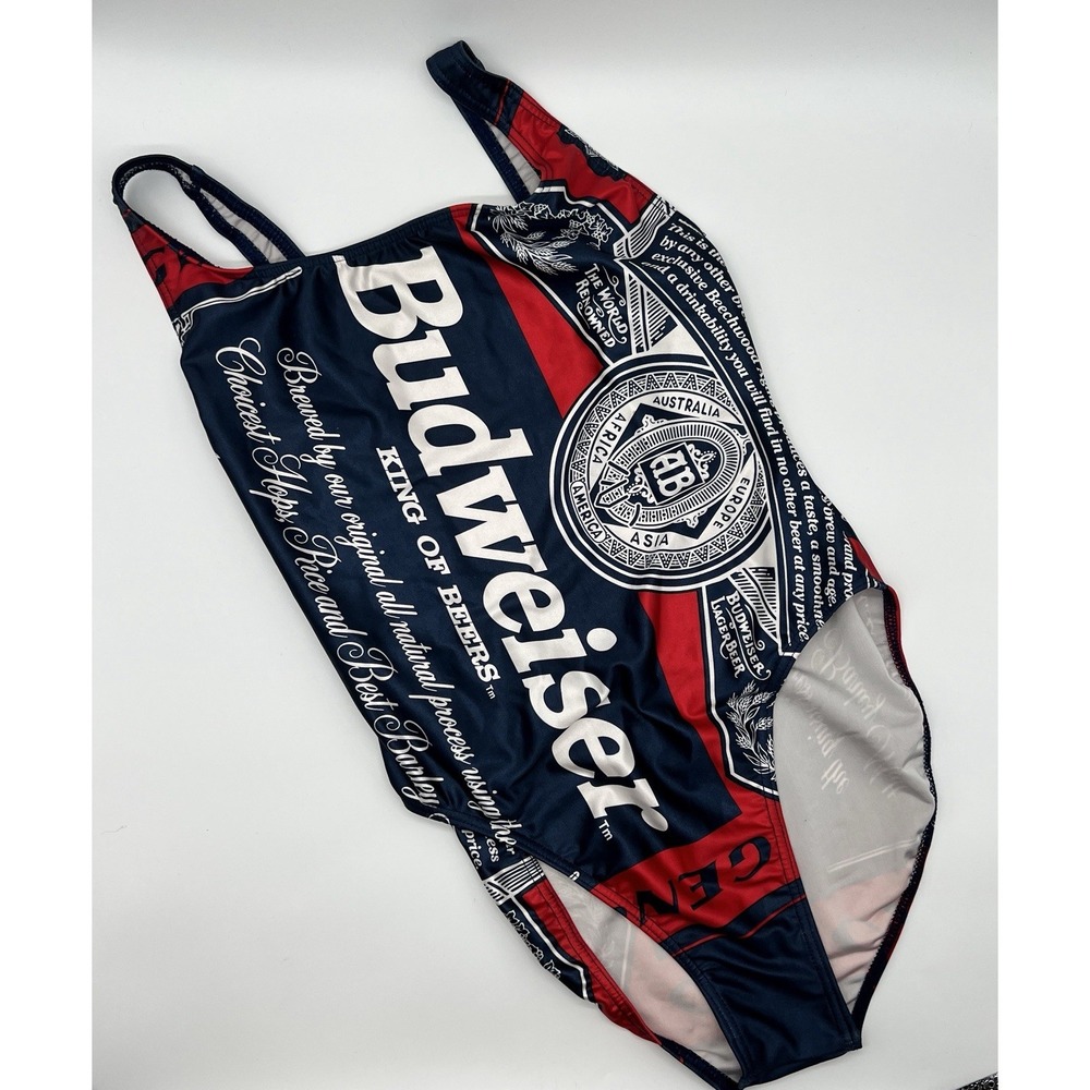 Vintage 90s Budweiser‎ One Piece Bathing Suit Blue Red 11/12